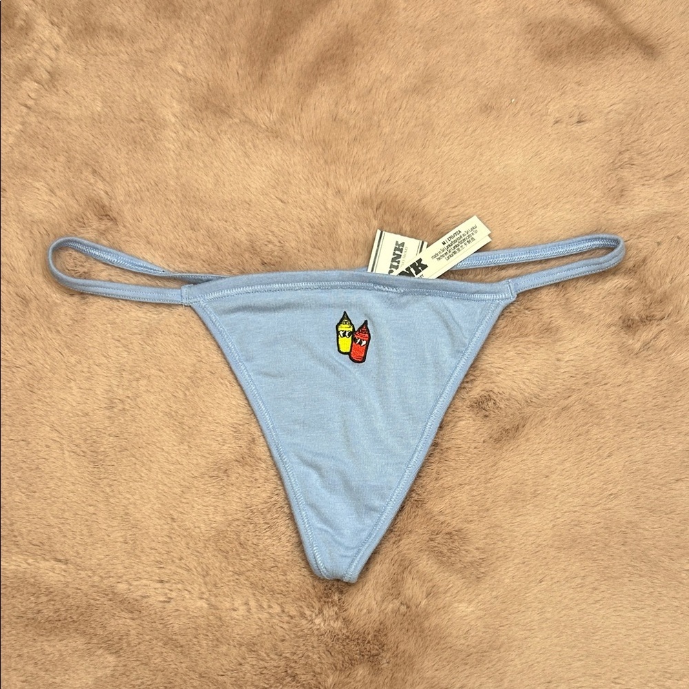 NWT PINK Victoria’s Secret Crayon Embroidered Thong Panty M
